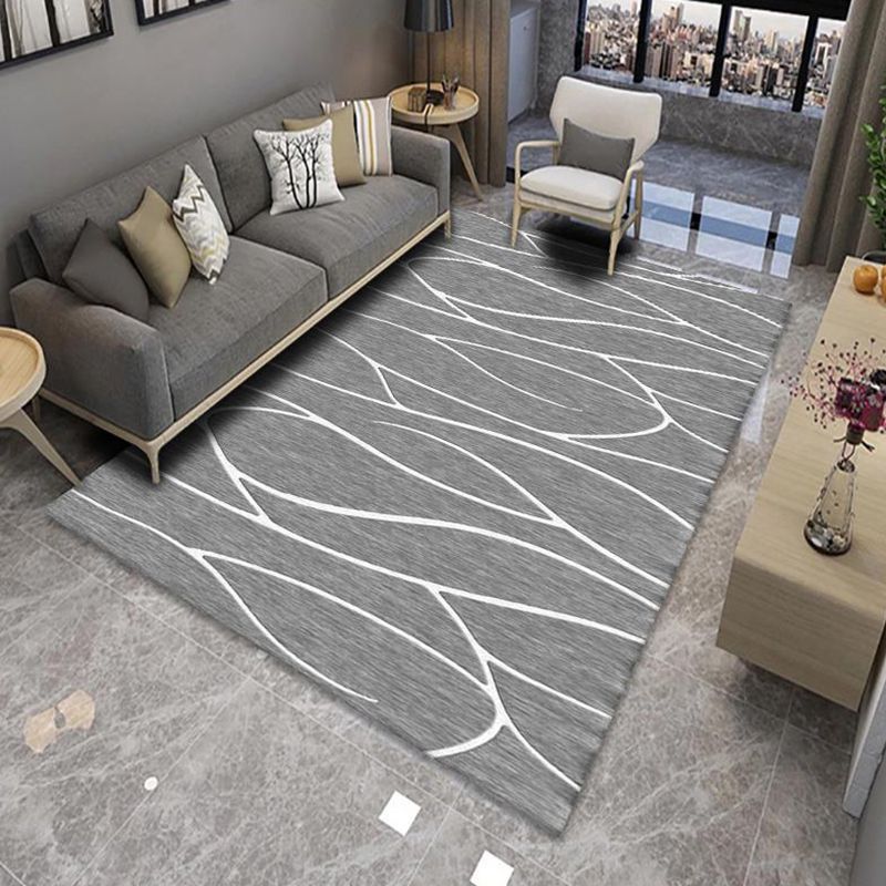 Grey Modern Carpet Polyester Abstract Striped Carpet Washable Carpet for Living Room