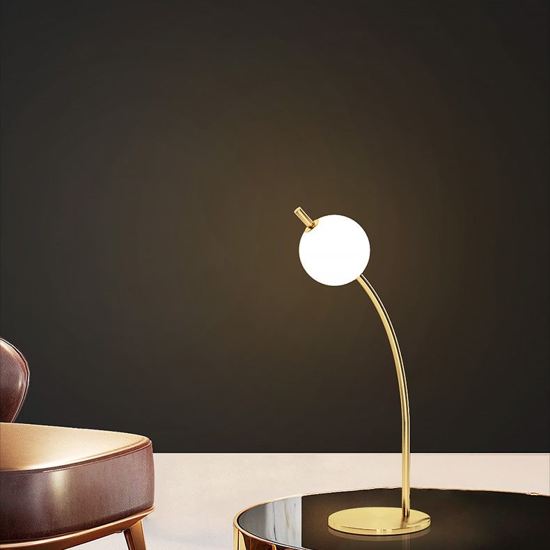 Simplicity Ball-Shade Night Lamp White Glass Bedroom LED Table Light in Gold