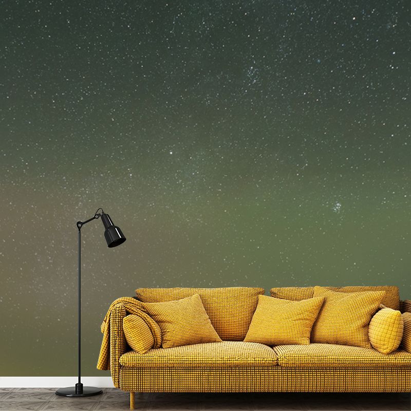 Night and Star Sky Mural Wallpaper in Green Contemporary Wall Decor for Living Room
