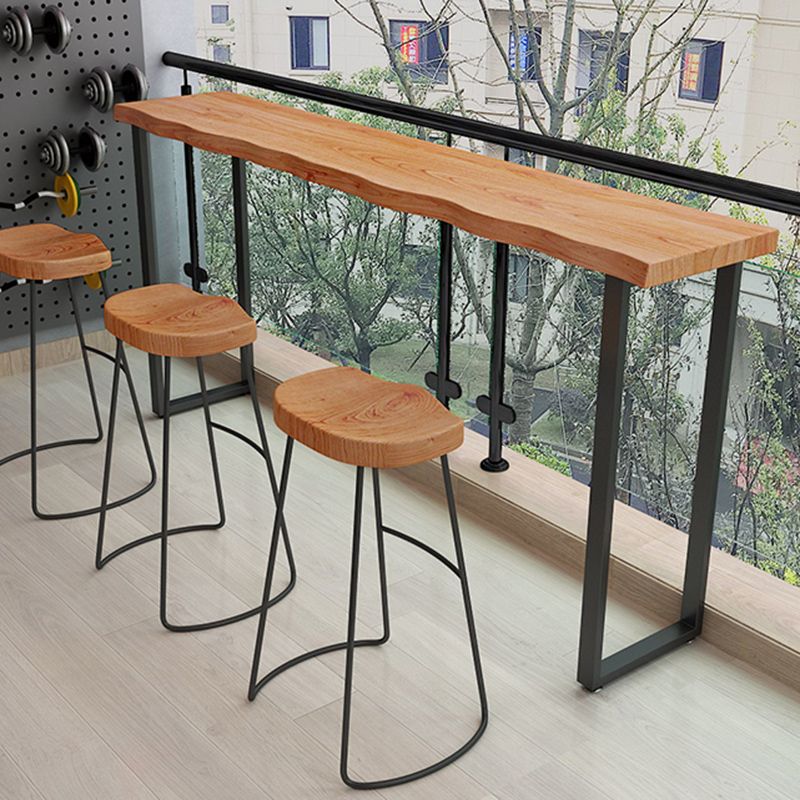 Industrial Double Pedestal Bar Dining Table Solid Wood Top Bar Table