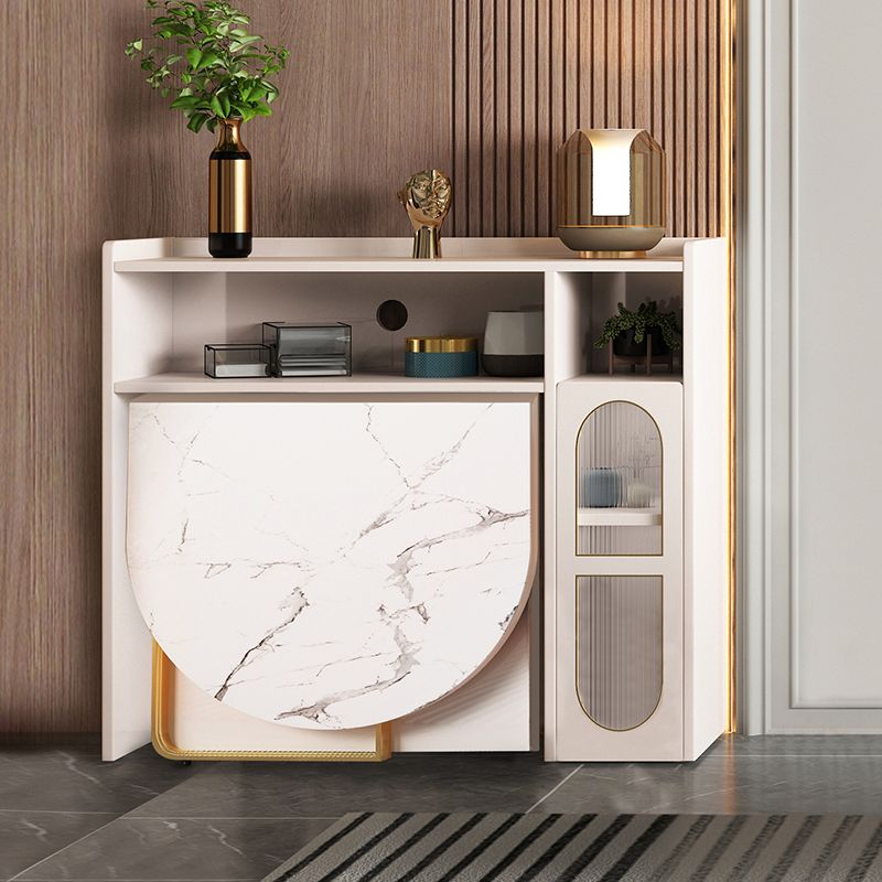 Mesa de comedor de piedra sinterizada 59 '' plegable Mesa ovalada moderna con base de caballete de almacenamiento