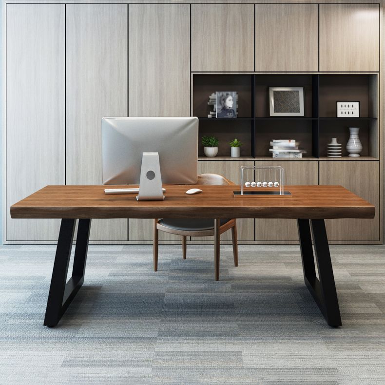 Solid Wood Writing Desk Brown Modern Style Meeting Office Desk