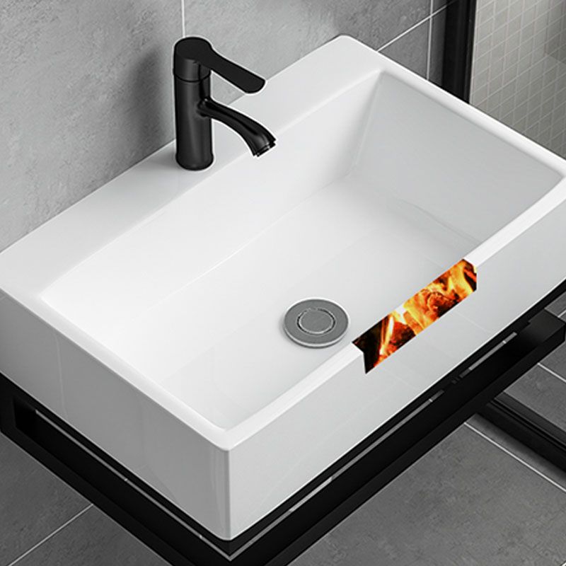 Bathroom Sink Ceramic White Wall-mounted Rod Handle Faucet Sink