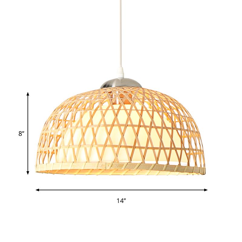 Modern Dome Pendant Lighting Bamboo 1 Bulb Hanging Light Fixture in Wood for Dining Room