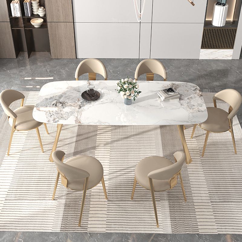 Contemporary 1/4/5/7 Pieces Furniture Stone Rectangle Dining Table Set in White