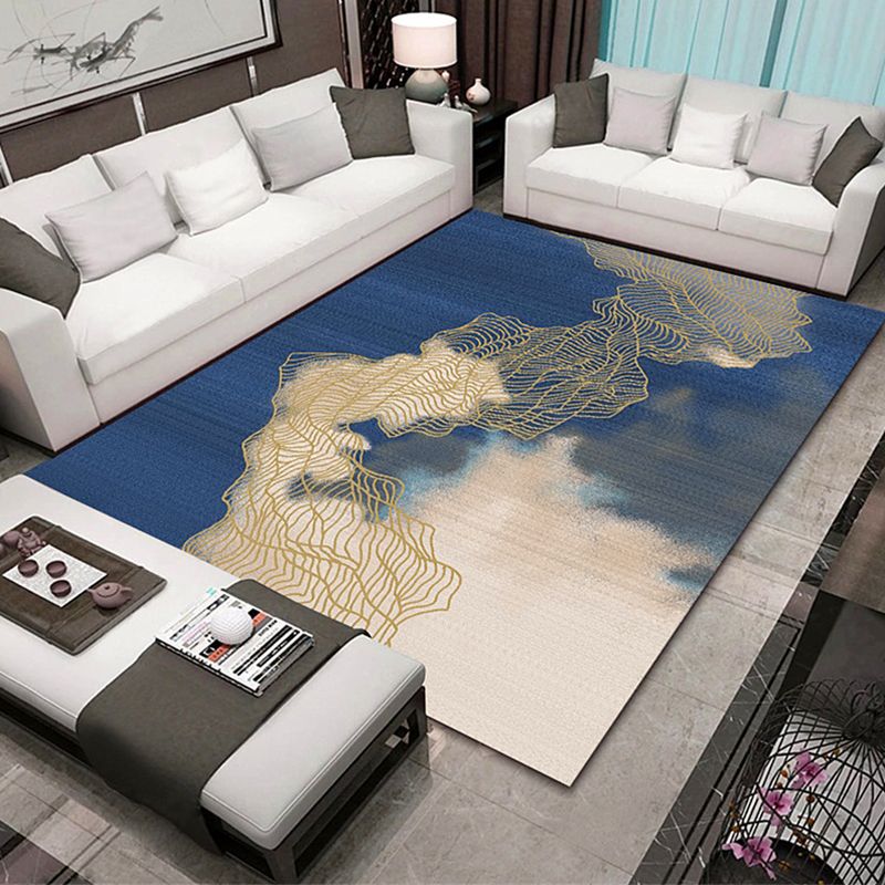 Navy Modern Rug Polyester Graphic Rug Stain Resistant Rug for Living Room