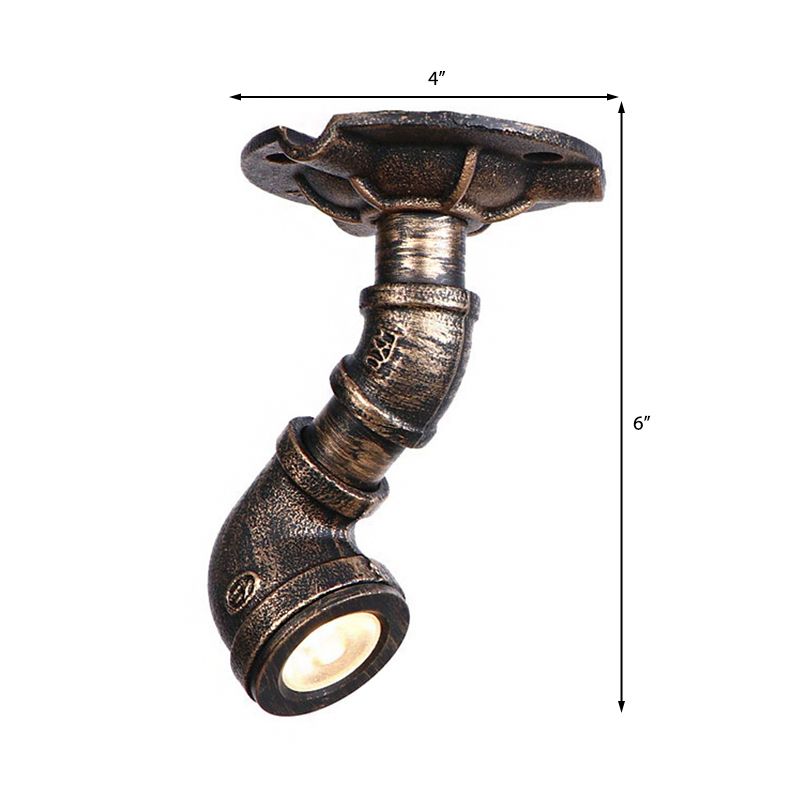 1 Light Metal Semi Flush Light Rustic Industrial Antique Brass Water Pipe Hallway Ceiling Mounted Light