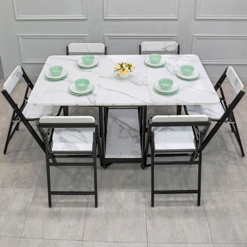 Contemporary Style Sintered Stone Dining Table with Removable Leaf and Trestle Base