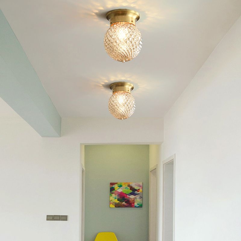 One-Light Antique Ceiling Light Brass Metal Ceiling Mounted Fixture