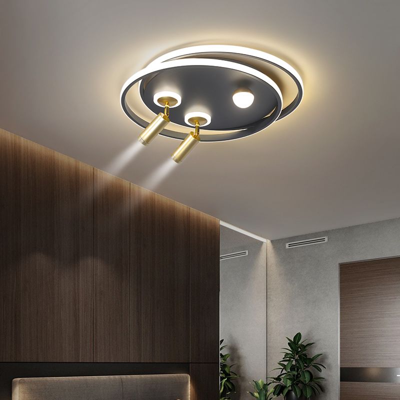 Metal Ceiling Mounted Light Modern Bedroom LED Flush Mount avec 2 Spotlights