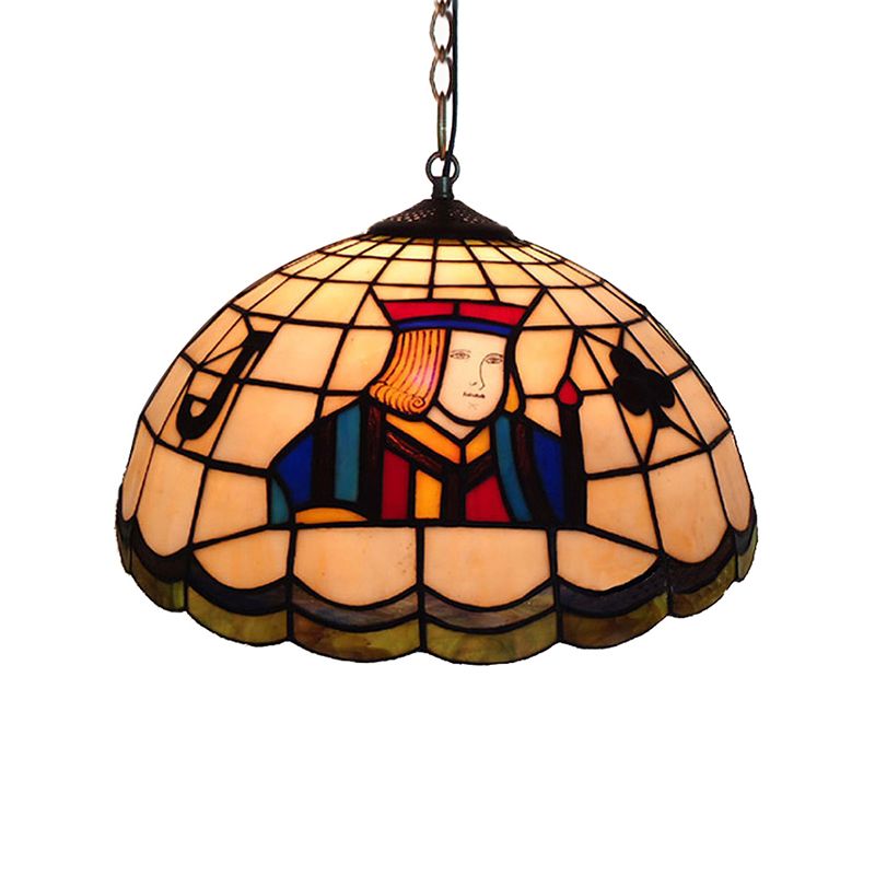 Tiffany Pendant Lighting with Dome Shade Stained Glass 2 Lights Poker Bedroom Lighting