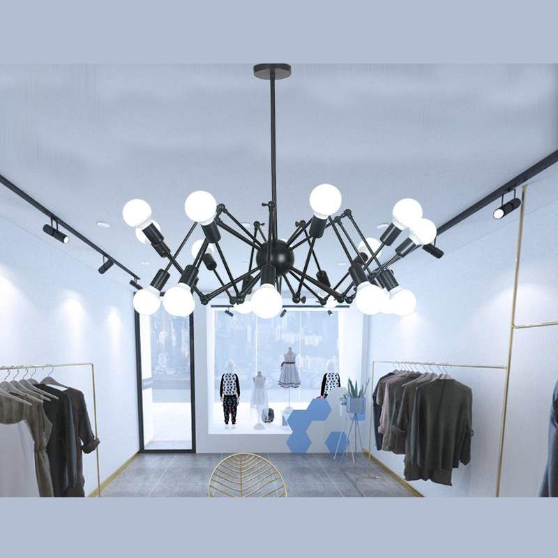 Adjustable Chandelier Pendant Light Industrial Style Black Metal Ceiling Hung Fixture