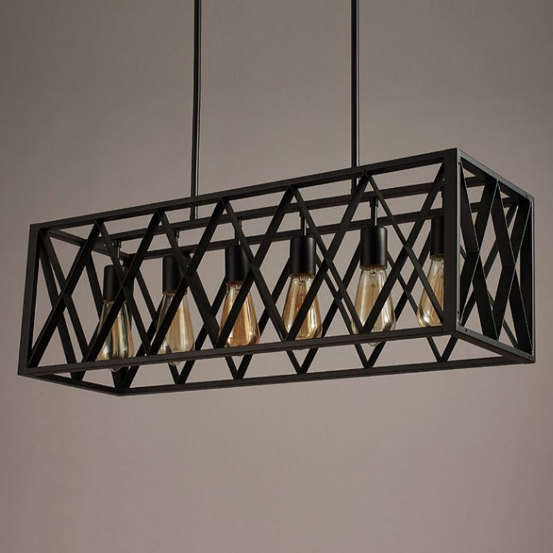 Rectangle Pendant Lighting Industrial Metal Pendant Light Kit in Black