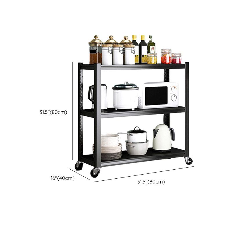 Rolling Open Shelves Kitchen Trolley Metal Prep Table in Black