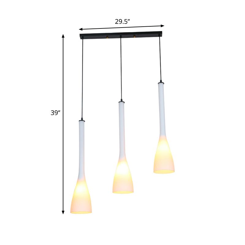 Frosted White Glass Funnel Hanging Lamp Contemporary 3 Bulbs Multi Light Pendant over Dining Table