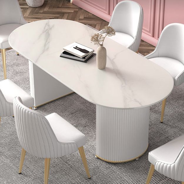 Metal Modern Oval Dining Table Sintered Stone Indoor Table for Dining Room and Kitchen