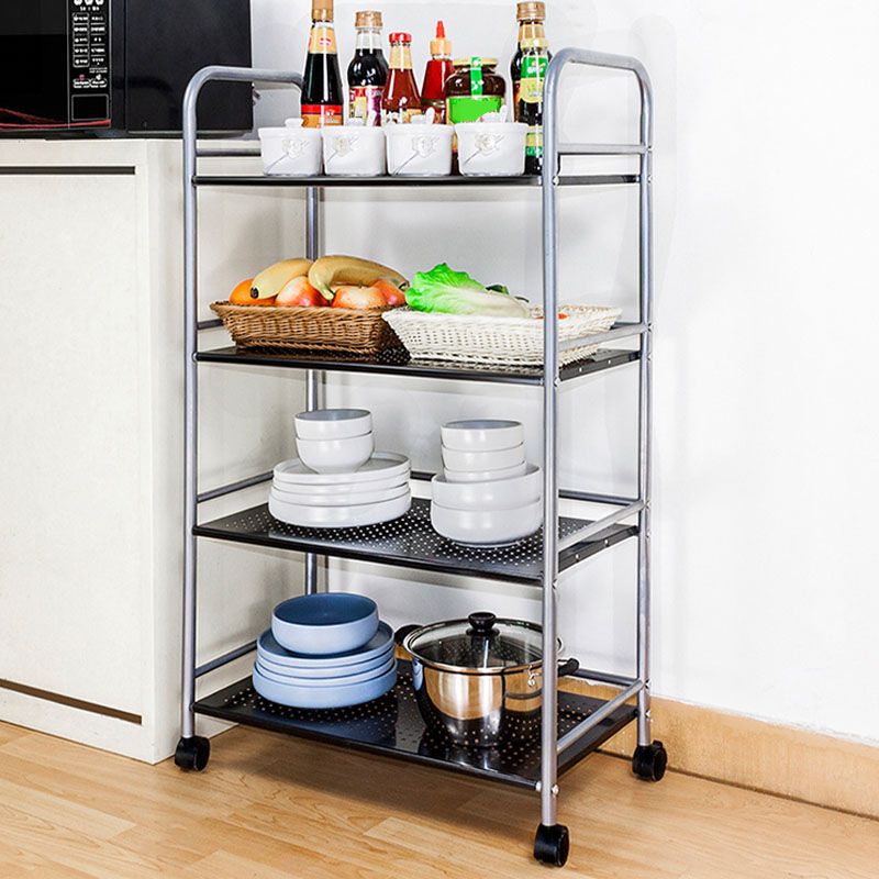Open Shelves Kitchen Trolley Home Dining Modern Prep Table with Casters