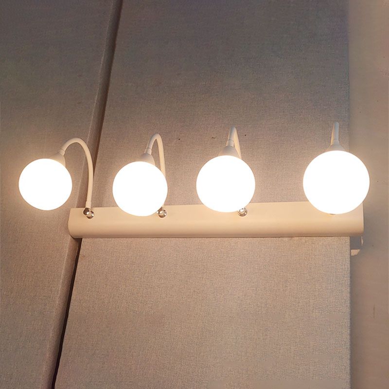 Country Style Flexible Wall Sconce White Glass Vanity Mirror Light for Bathroom