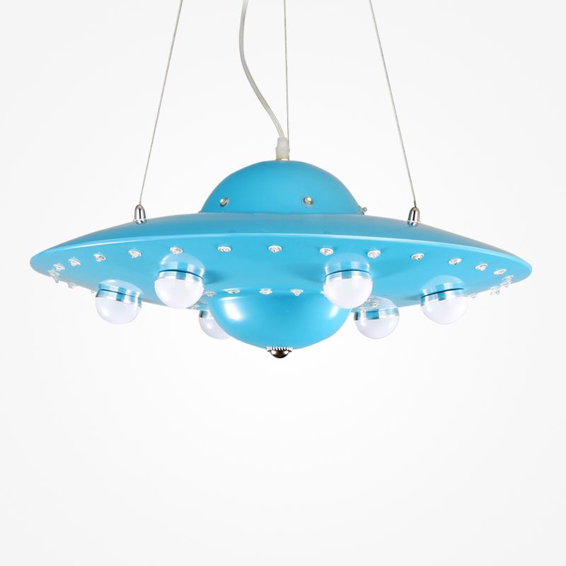 Nordic Flying Saucer Chandelier Light Metallic Child Bedroom LED Pendant Lamp Fixture in Grey/Pink/Blue