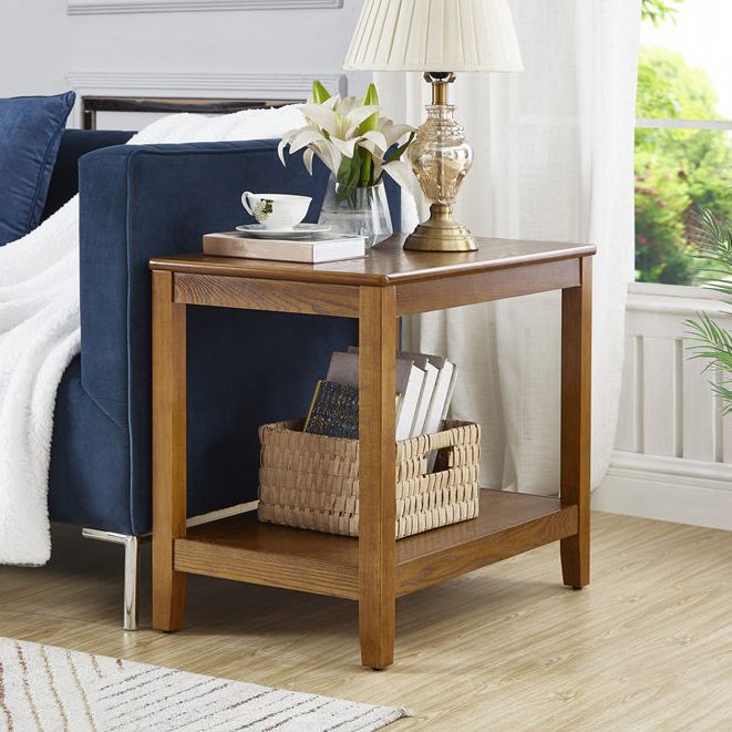 Modern Square Wood 4 Legs End Table with Shelf for Living Room