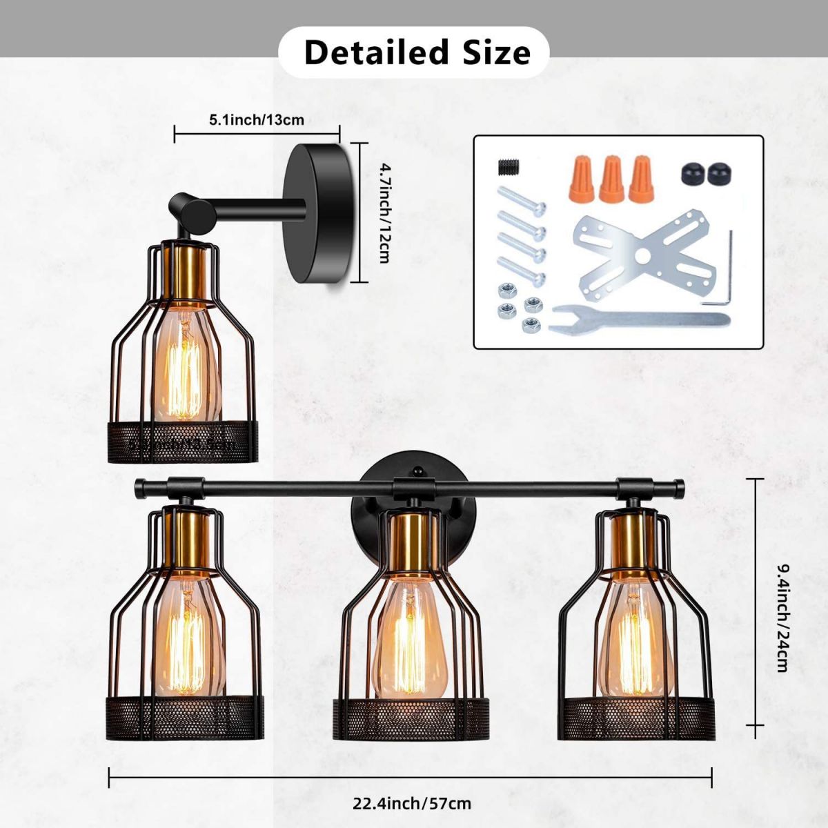 Cage Shade Vanity Wall Light RETRO Style Industrial Metal 3 Light Vanity Light