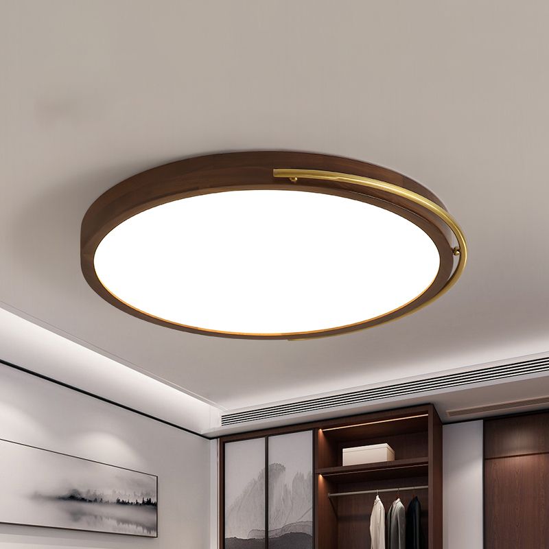 13"/17" Dia Brown Round Ceiling Light Fixture Simple LED Wooden Flush Mount Lamp Kit
