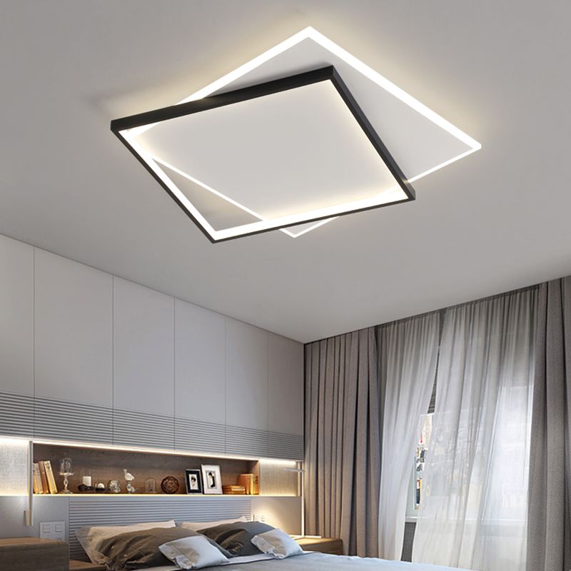 Modern Minimalist LED Ceiling Light Lacquered Iron Square Flush Mount with Acrylic Shade