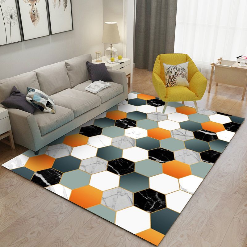 Trendy Geometry Pattern Rug Polyester Area Carpet Non-Slip Backing Carpet for Living Room