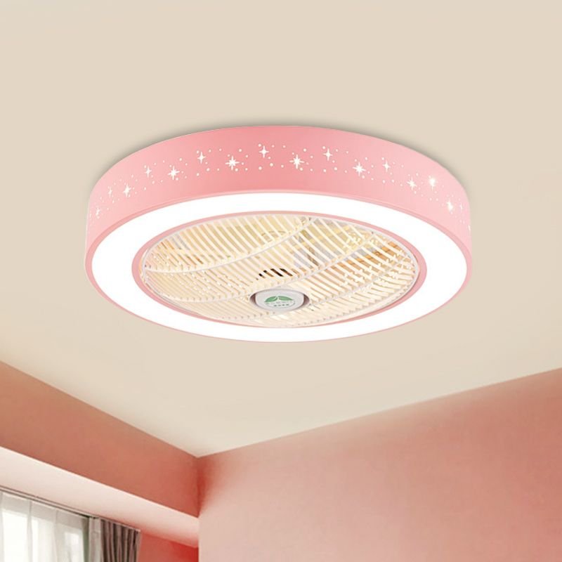 Tambor acrílico Semi Flush Montaje Montaje Dormitorio 7 cuchillas LED LAME DE LAMPO DE CADO LED EN PINK/AZUL/BLANCO, 23.5 "W