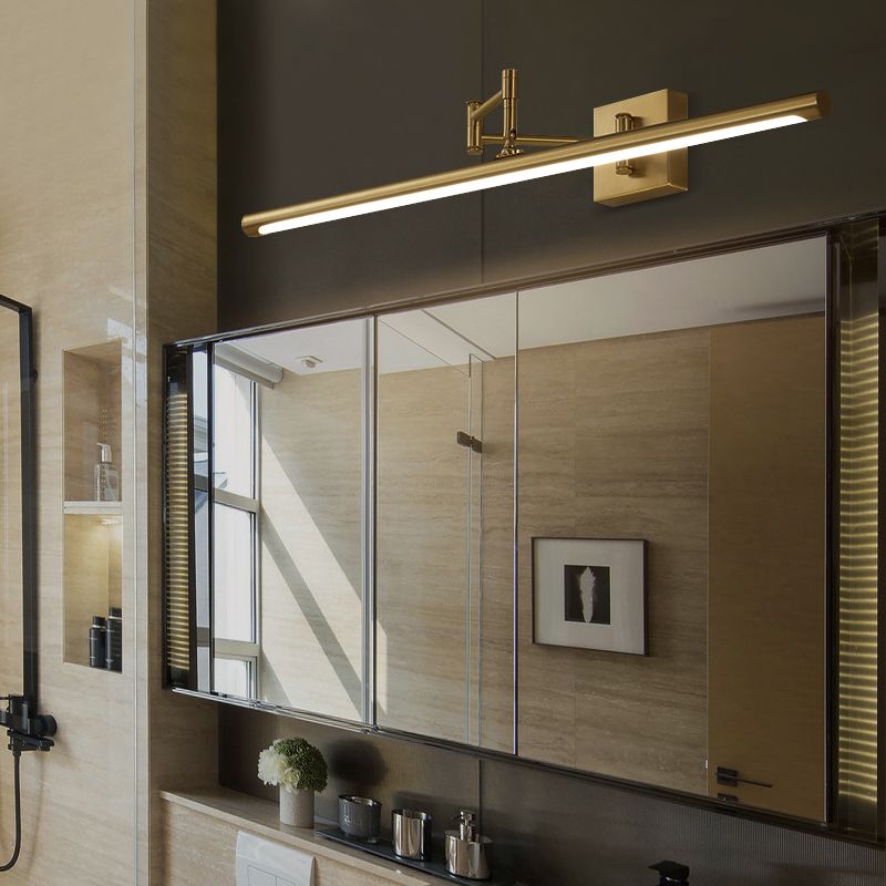 Foldable Brass Tube Vanity Sconce Light Antiqued Metal Powder Room LED Wall Lamp