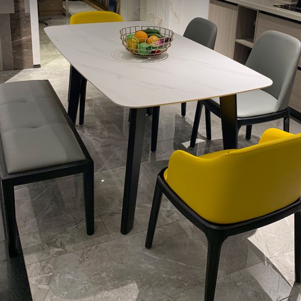 Industrial Stone Top Rectangle Table White and Black Dining Room Table