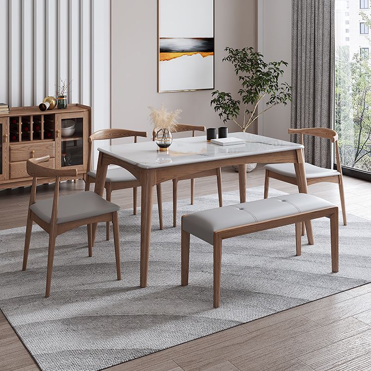 Rectangle 4 Legs Table Mid-Century Modern White Top Fixed Table
