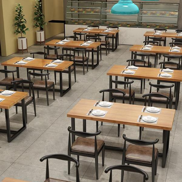 Industrial Pine Solid Wood Table Rectangle Dining Table with Trestle Base