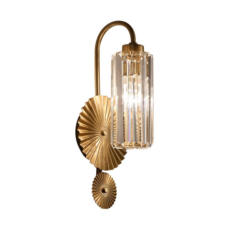 Cylindrical Foyer Wall Lighting Prismatic Crystal 1 Head Postmodern Wall Sconce in Brass