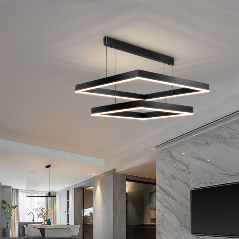 Multiple Squares Hanging Ceiling Lights Modern Dining Room Lighting Metal Chandelier