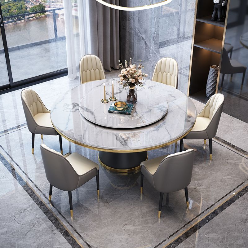Marble Dining Table Contemporary Style Single Pedestal Base Table for Dining Room