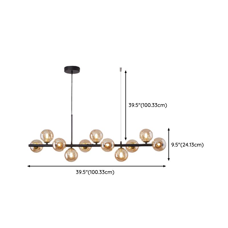 Amber Glass Ball Pendant Postmodern 7/9/11 Lamp Black/Gold Kitchen Island Lamp