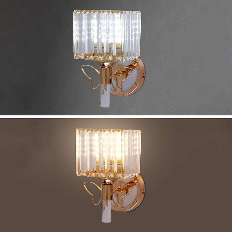 Rose Gold Small Wall Lighting Minimalist 1-Light Prismatic Crystal Sconce for Hallway