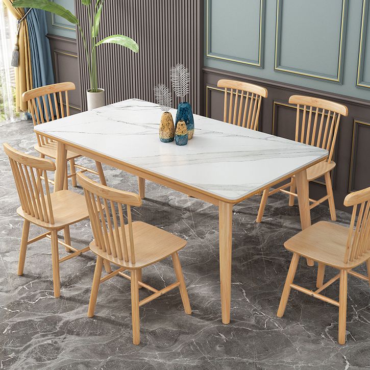 Modern Style Sintered Stone White Dining Set Standard Rectangle Shape Dining Set with 4 Legs Base