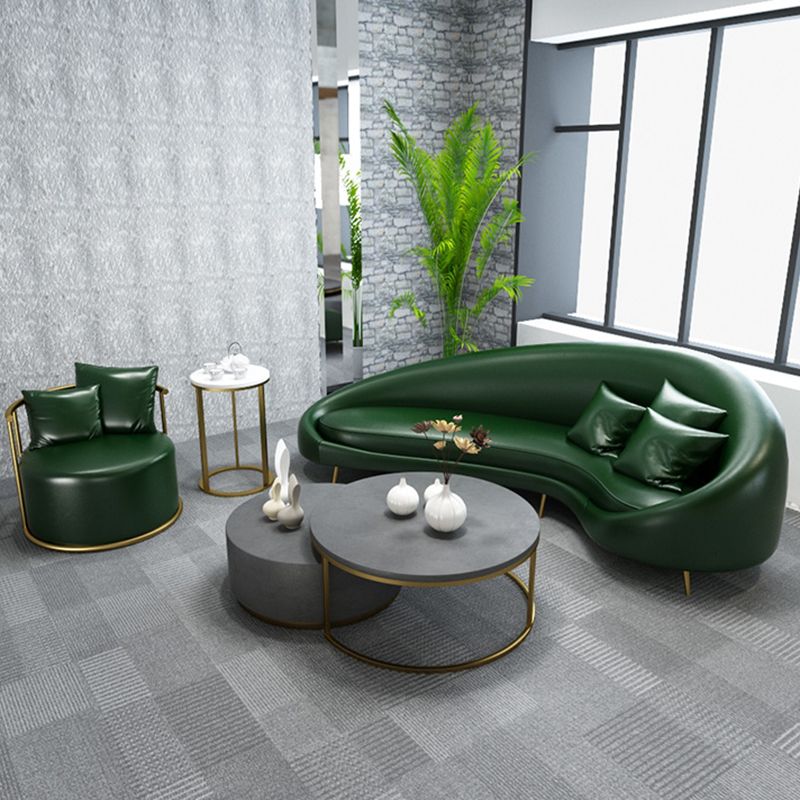Modern Faux Leather Curved Sofa with Sloped Arms for Living Room