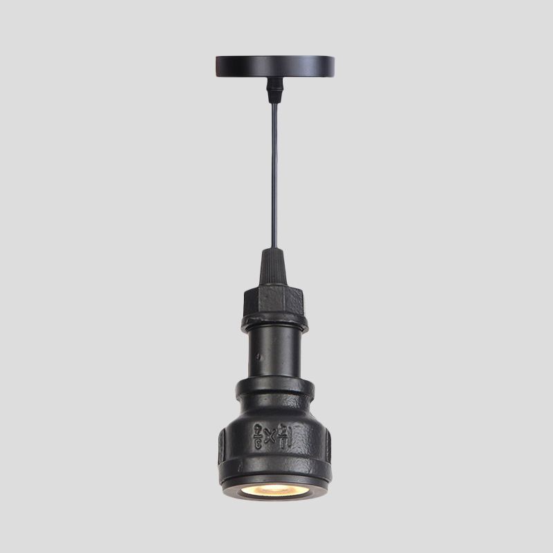 1 Head Water Pipe Pendant Lighting Antiqued Black Finish Metal Pendulum Lamp for Foyer