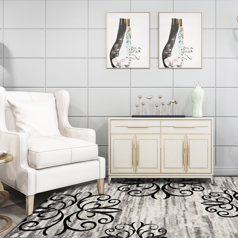 Whitewash Paisley Pattern Rug Grey Classic Rug Polyester Washable Non-Slip Backing Area Rug for Living Room