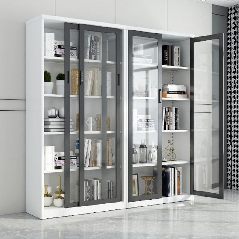 14.9" Wide Whit Bookcase Modern Stainless Steel and Glass Book Shelf With Doors