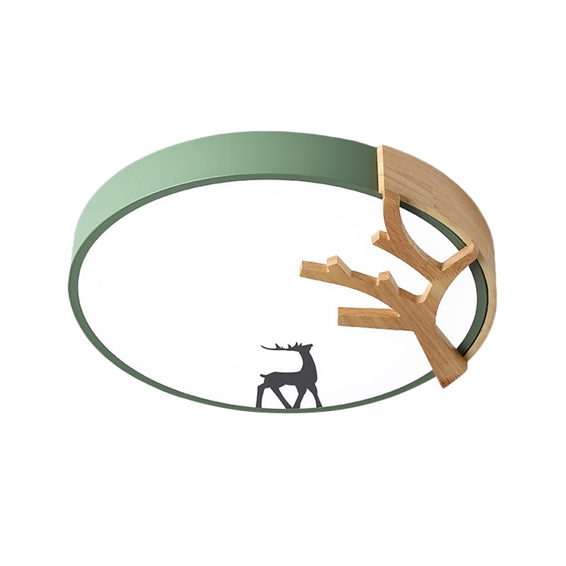 Illuminazione da incasso a tamburo in acrilico Lampada da soffitto contemporanea a LED verde/bianco/grigio con decorazione di cervi