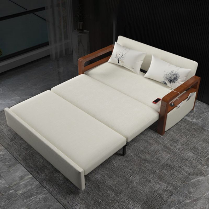 White Futon Sleeper Sofa Bed Contemporary Style with Arms Convertible Sofas
