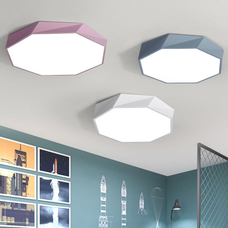 Macaron Octagonal Ceiling Lighting Metal Bedroom Flush Mount Led Light with Acrylic Diffuser