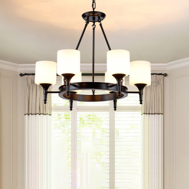 Traditional Style Glass Chandelier Round Suspension Pendant Light for Living Room