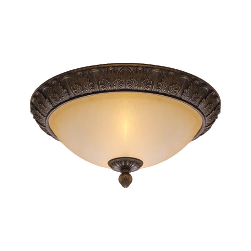 12.5"/15" Wide LED Flush Lamp Vintage Semi-Ball Amber Glass Ceiling Fixture in Brass for Balcony