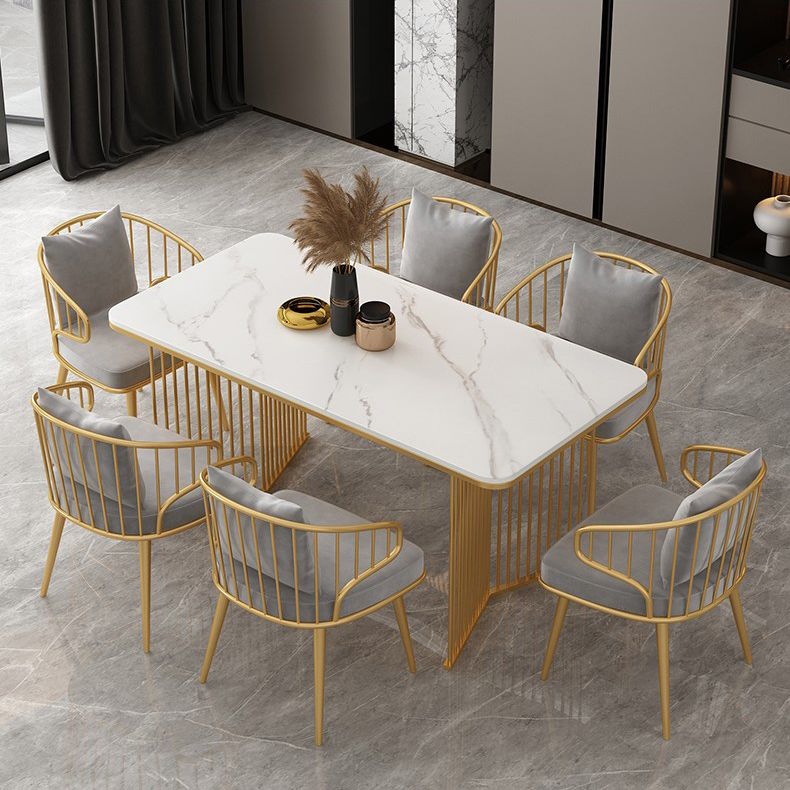 Sintered Stone Dining Table Traditional Luxury Gold Frame Table