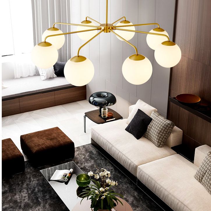 Post-Modern Minimalist Chandelier Light Fixture Spherical White Glass Ceiling Chandelier for Living Room